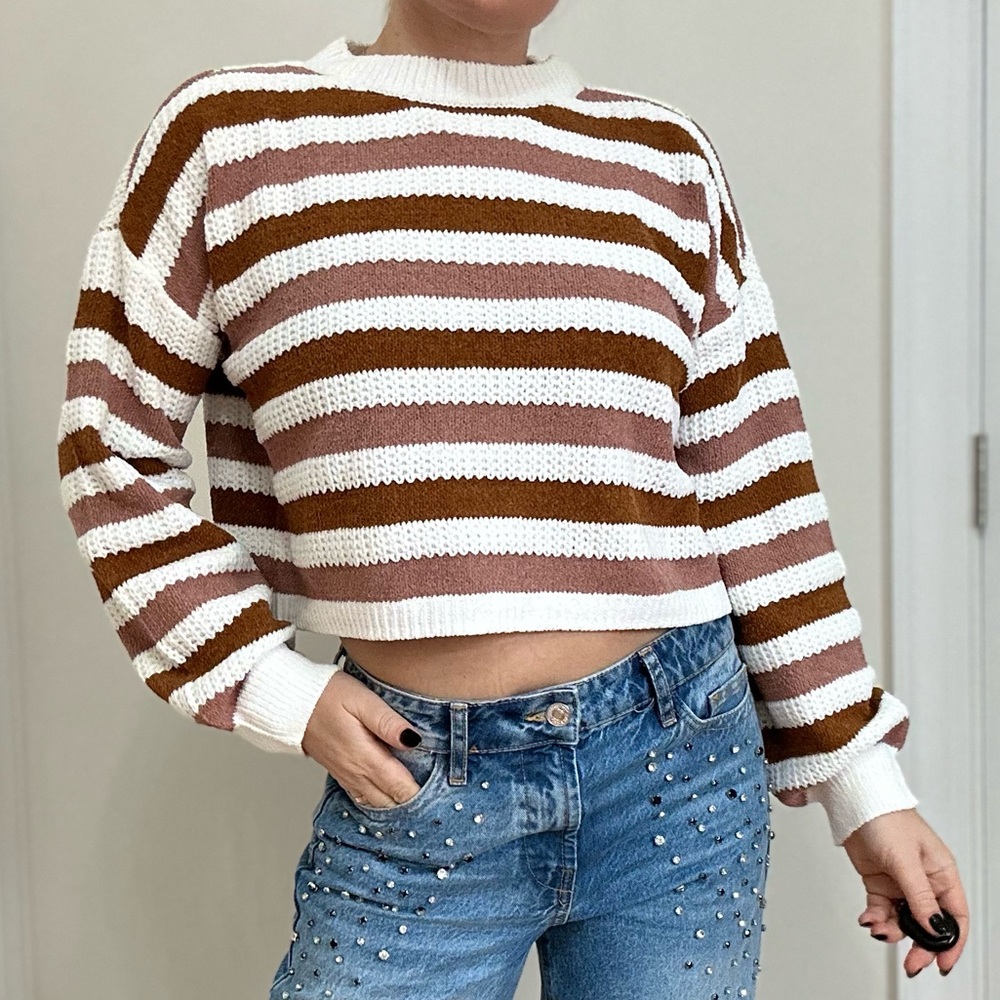 Multi Stripe Chenille Cropped Sweater